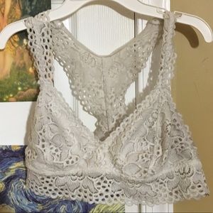 Light gray lacy racerback bralette from Aerie (AE)